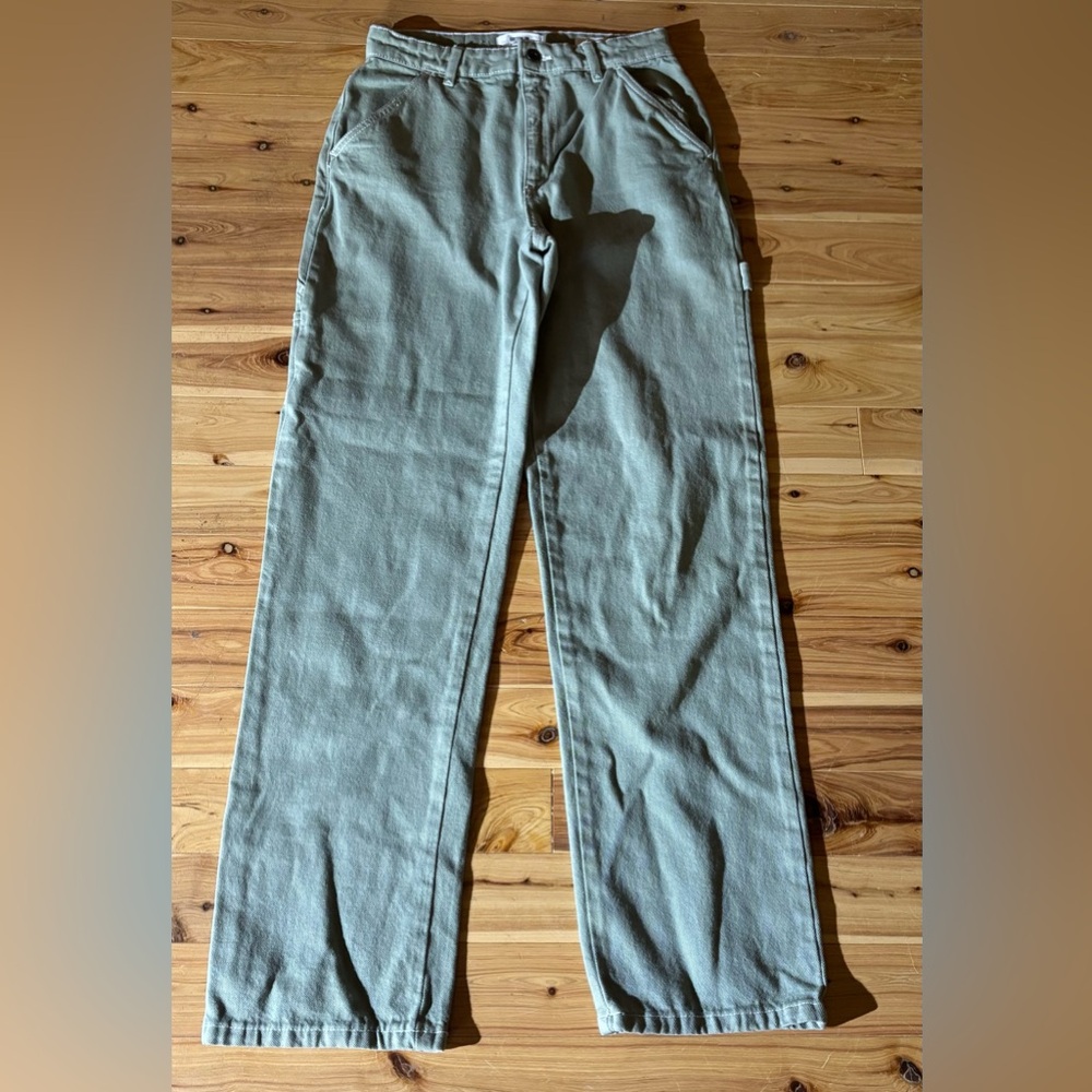 Cotton:On Women’s 4 Sage Green Denim Carpenter Jeans HiRise Straight Leg Exc Con